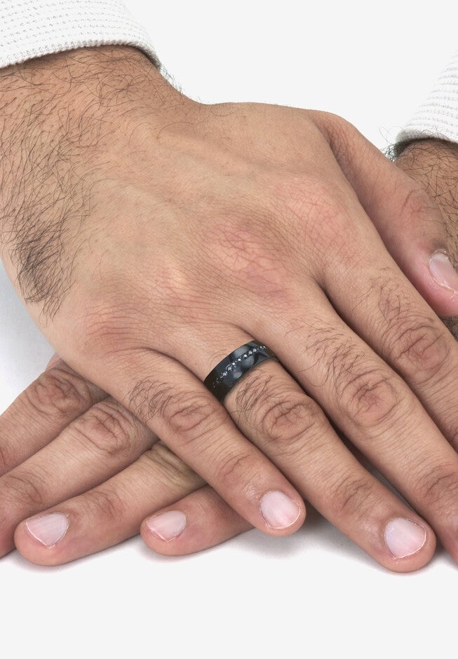 .68 Tcw Men'S Round Black Cz Black Ion-Plated Stainless Steel Ring, , alternate image number 2