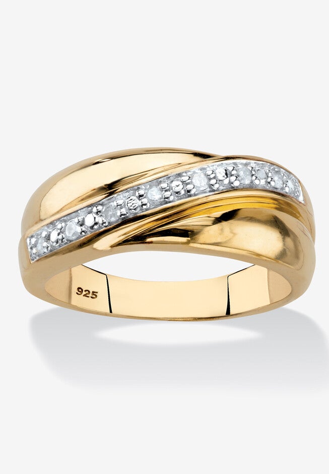 Men's Gold over Sterling Silver Diamond Wedding Band Ring (1/10 cttw), DIAMOND, hi-res image number null