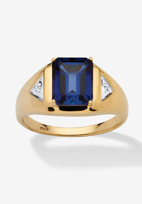 Men's 18K Gold over Sterling Silver Sapphire and Diamond Accent Ring, SAPPHIRE DIAMOND, hi-res image number null