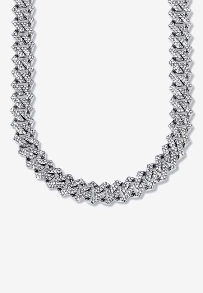 Round Crystal Silvertone Link Necklace 24-Inch, SILVER, hi-res image number null
