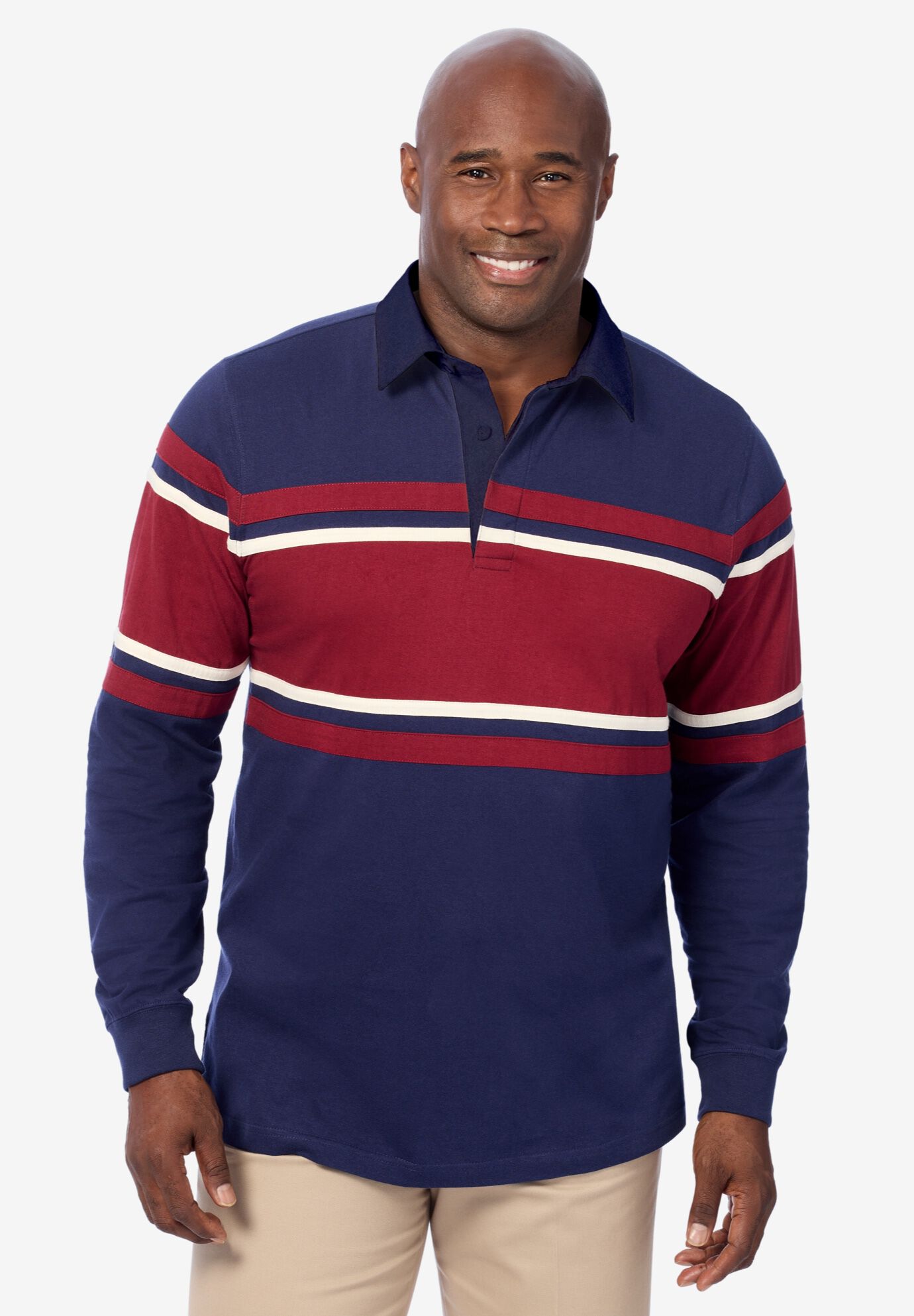 Long-Sleeve Rugby Polo, NAVY RED STRIPE, alternate image number 3