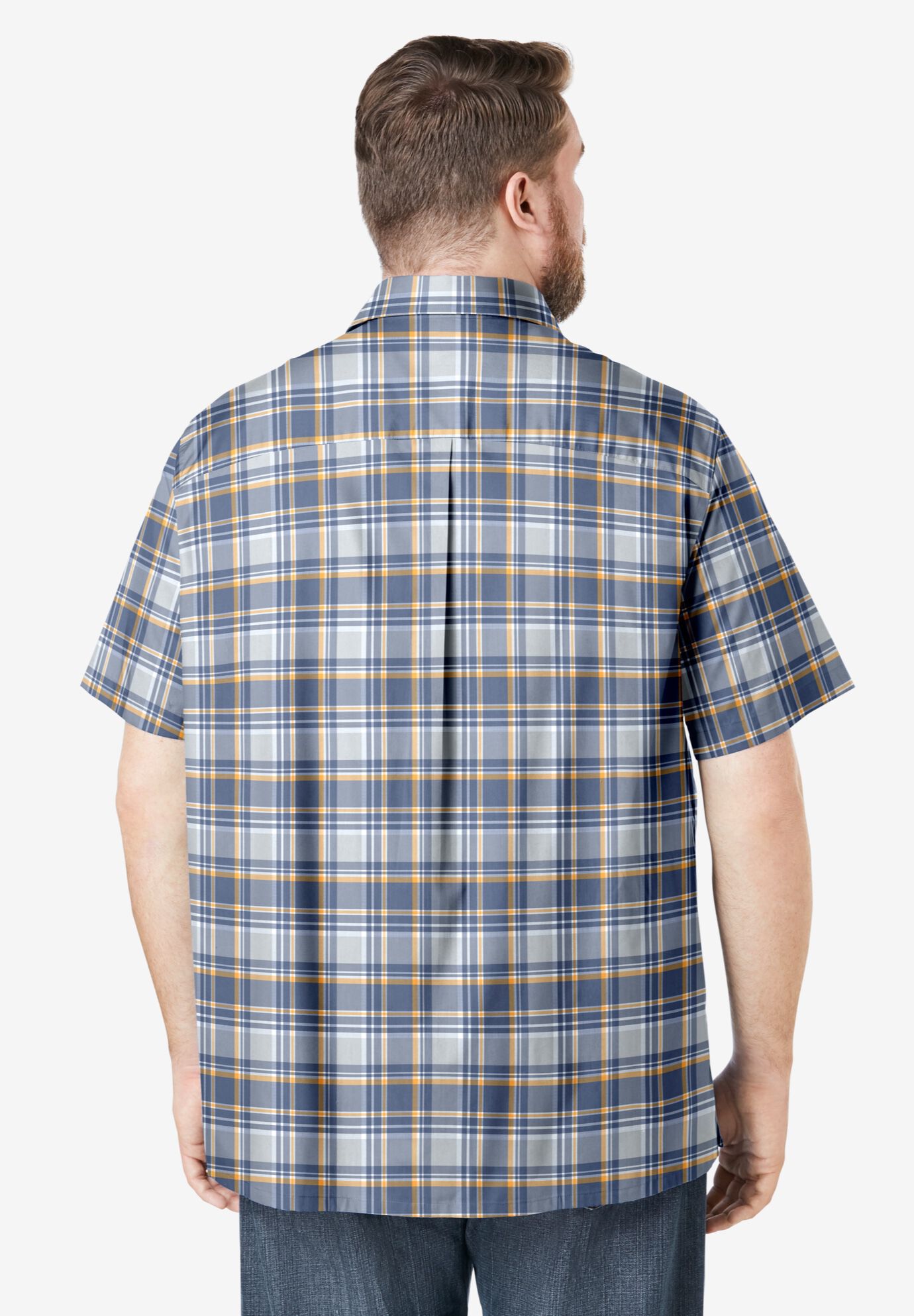 Plaid Wrinkle-Resistant Short Sleeve Button Down, GREY PLAID, alternate image number 2