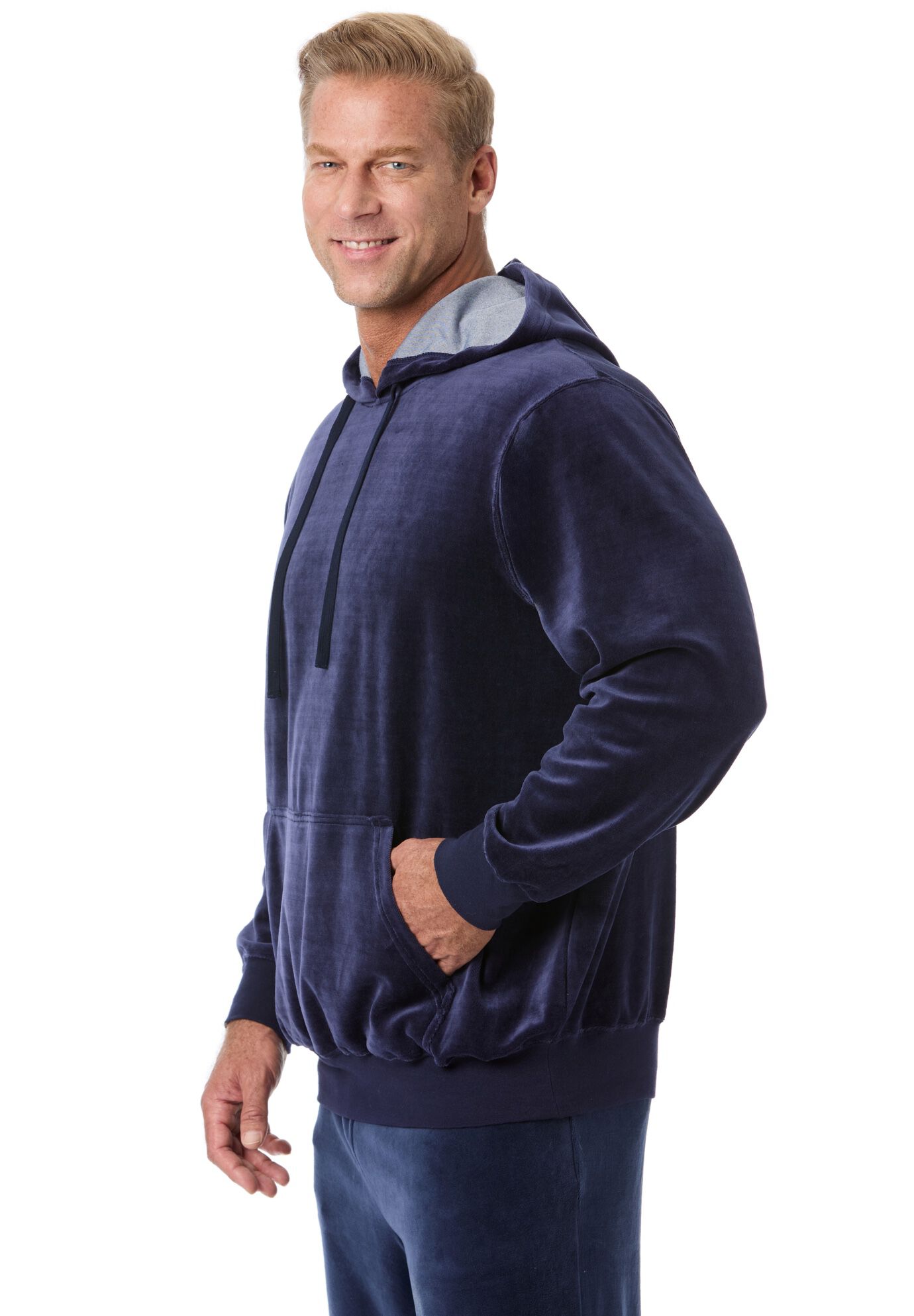 Velour Long-Sleeve Pullover Hoodie, NAVY, alternate image number 2