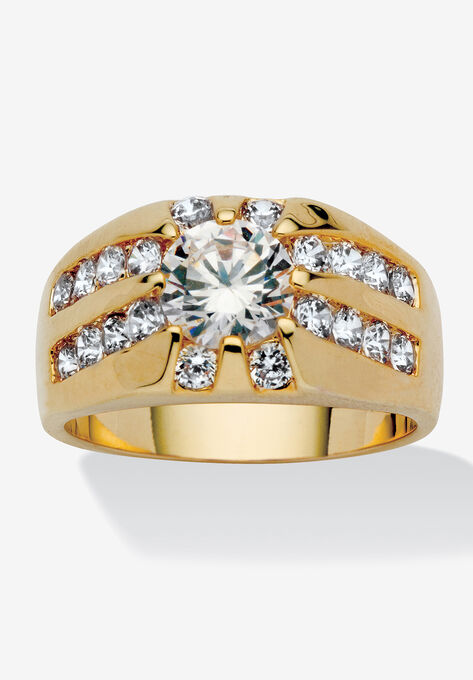 Yellow Gold-Plated Channel Cubic Zirconia Set Ring, GOLD, hi-res image number null
