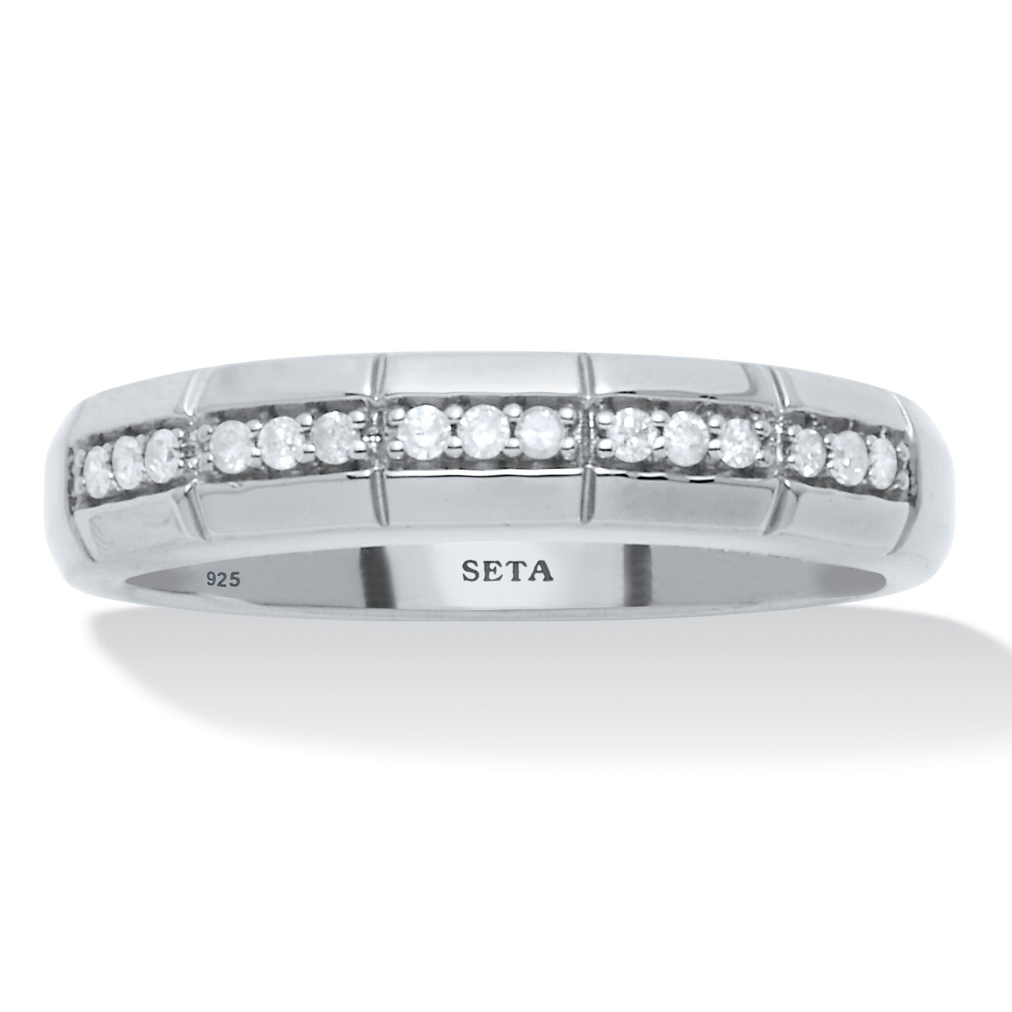Men's .15 TCW Diamond Platinum-Plated Sterling Silver Slit Band Ring, WHITE, hi-res image number 0