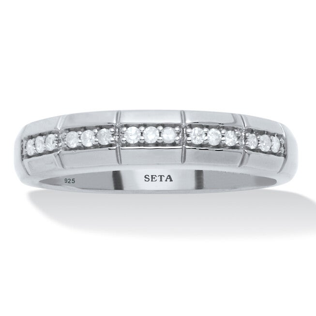 Men's .15 TCW Diamond Platinum-Plated Sterling Silver Slit Band Ring, WHITE, hi-res image number 0