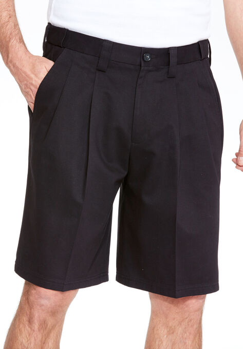 Wrinkle-Free Expandable Waist Pleat Front Shorts, BLACK, hi-res image number null