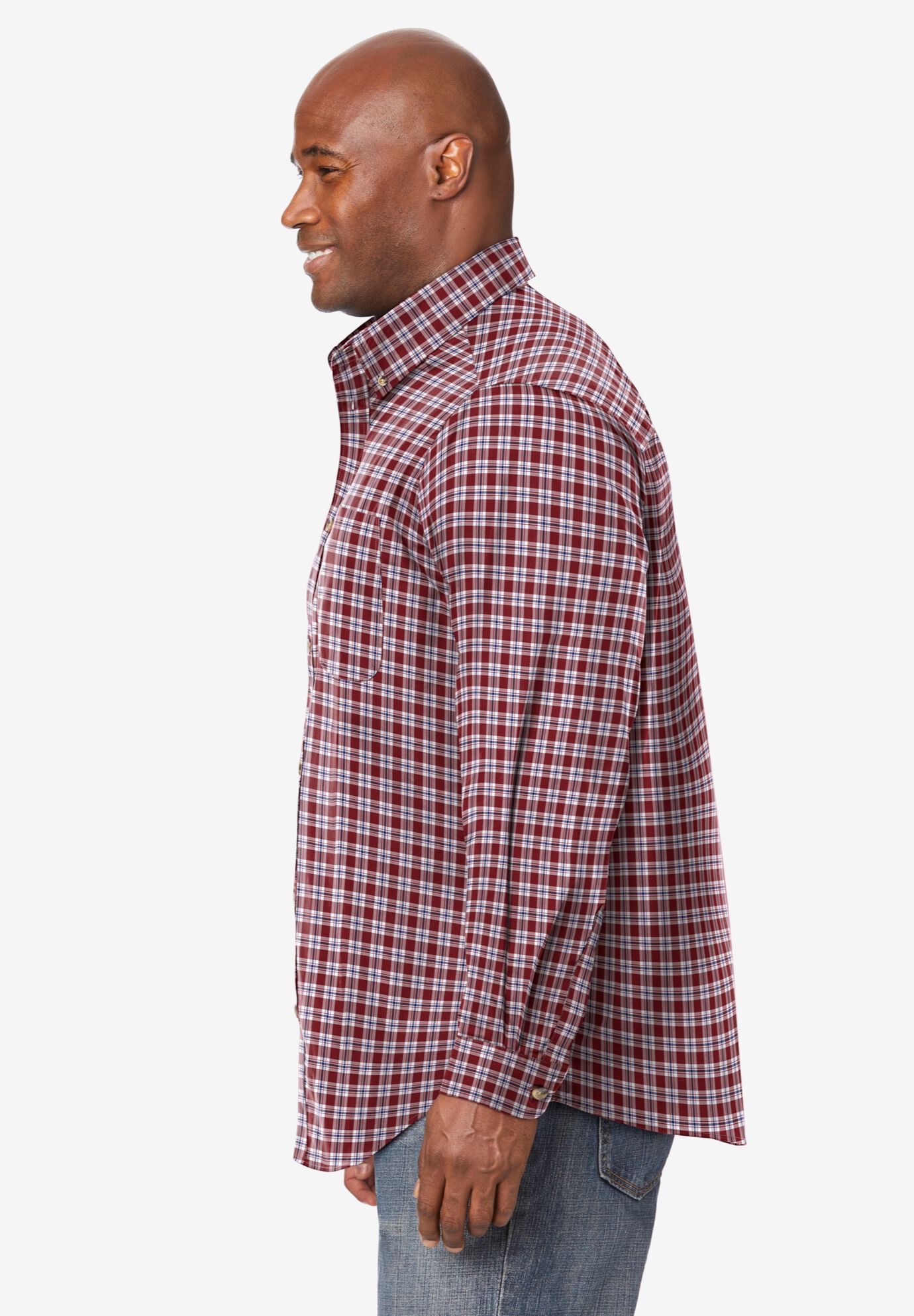 Long Sleeve Wrinkle Free Sport Shirt, RICH BURGUNDY CHECK, alternate image number 3