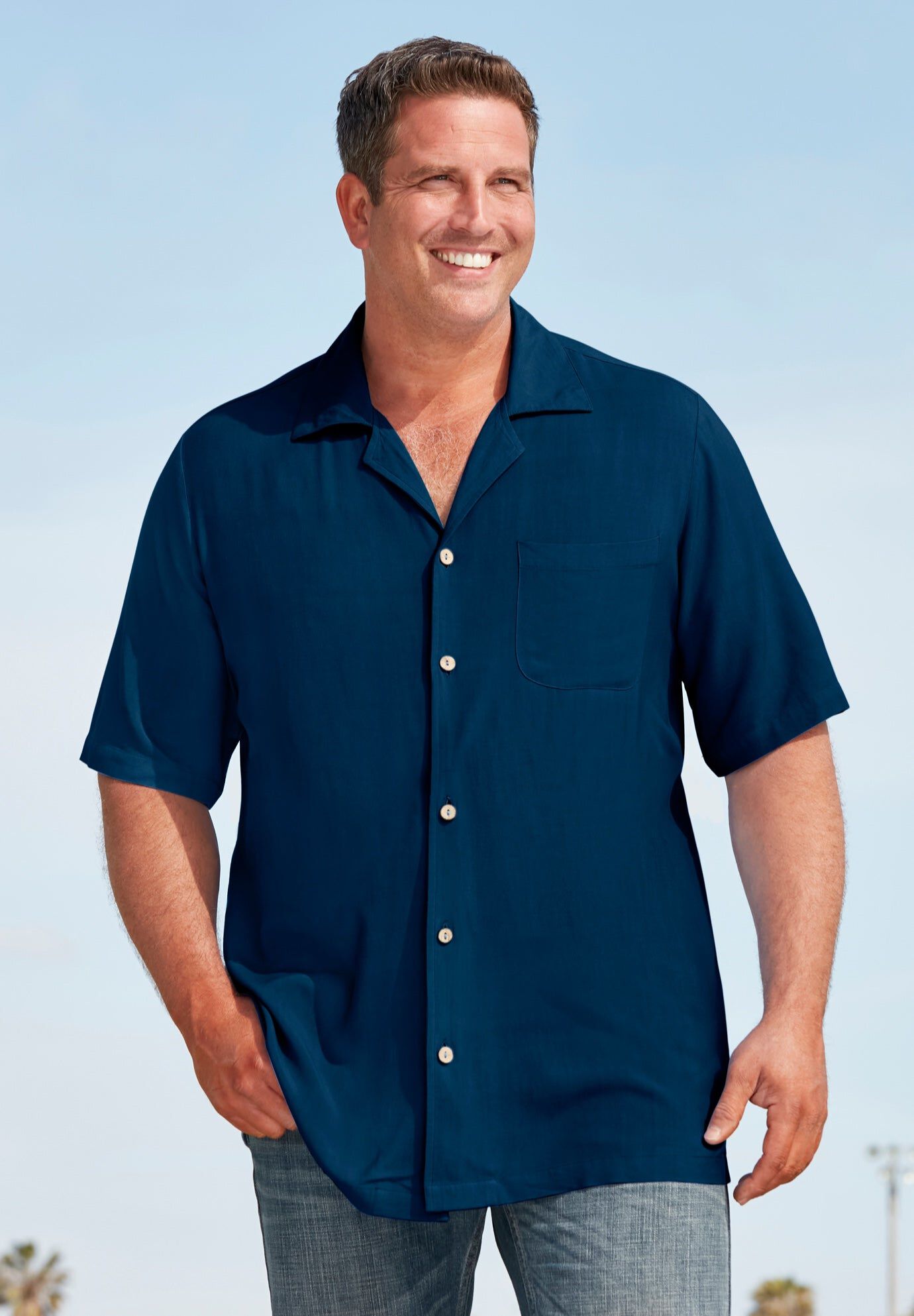 KS Island Solid Camp Shirt, NAVY, hi-res image number 0