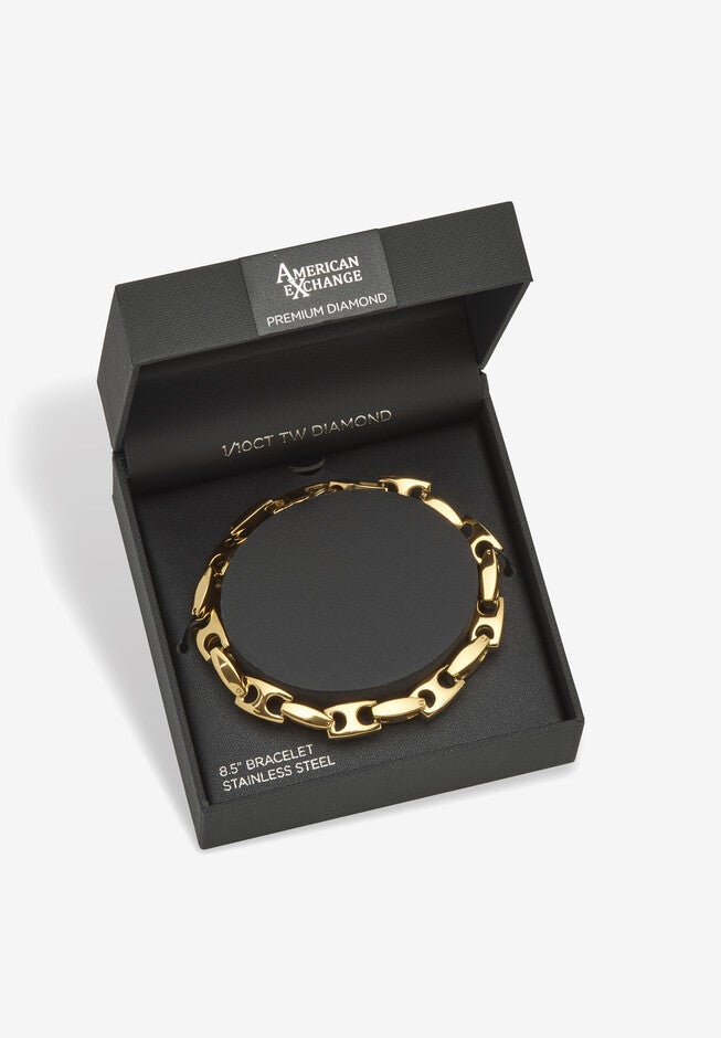 Men'S Yellow Gold Ion-Plated Stainless Steel Link Bracelet 8.5 Inch, , alternate image number null