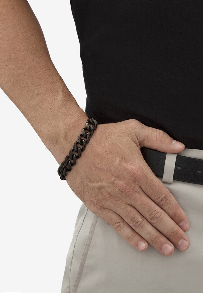 Men'S Black Ion Plated Stainless Steel Curb Link Bracelet (14Mm), 10 Inches, , alternate image number 2
