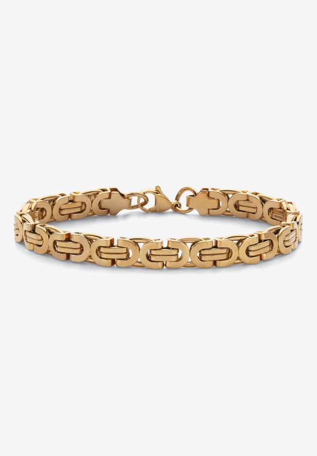 Men's Yellow Gold Ion Plated Stainless Steel Byzantine Link Bracelet 9 Inches, GOLD, hi-res image number null