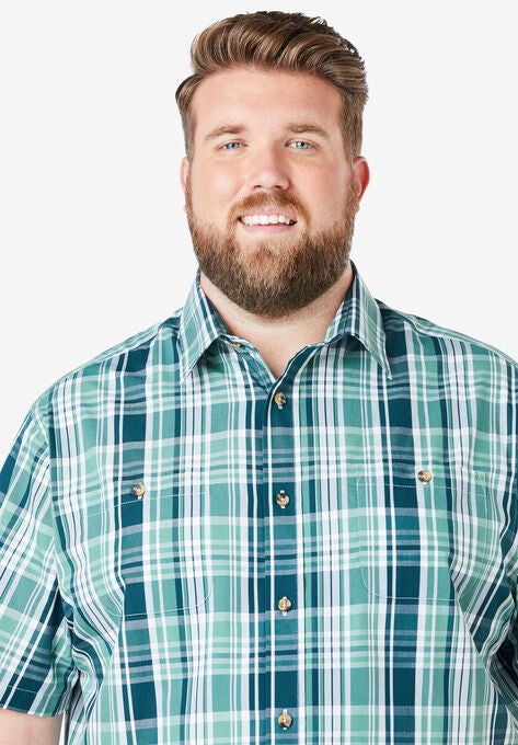 Short-Sleeve Plaid Sport Shirt, , alternate image number null