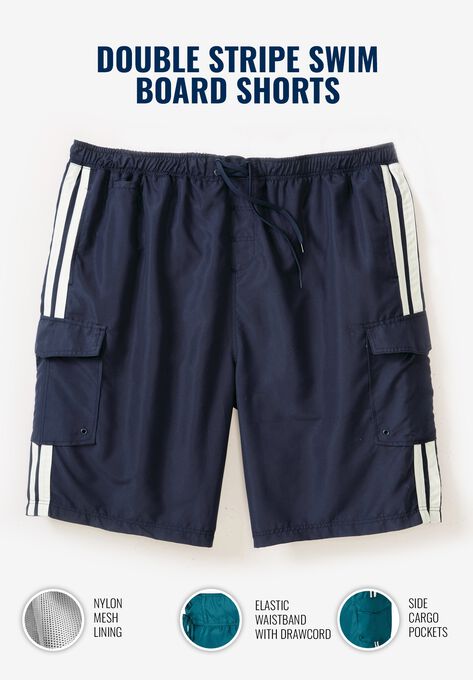 Double Stripe Swim Board Shorts, , on-hover image number null
