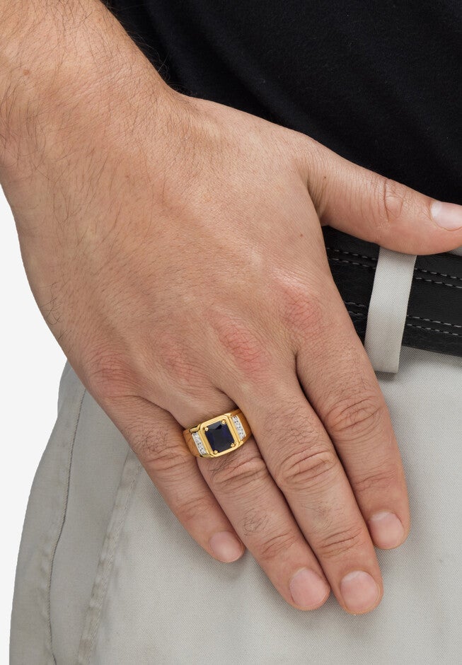 Men's 18K Gold-plated Diamond and Sapphire Ring, , alternate image number 2