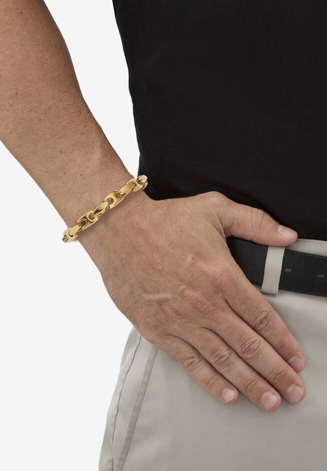 Men'S Yellow Gold Ion-Plated Stainless Steel Link Bracelet 8.5 Inch, , alternate image number null