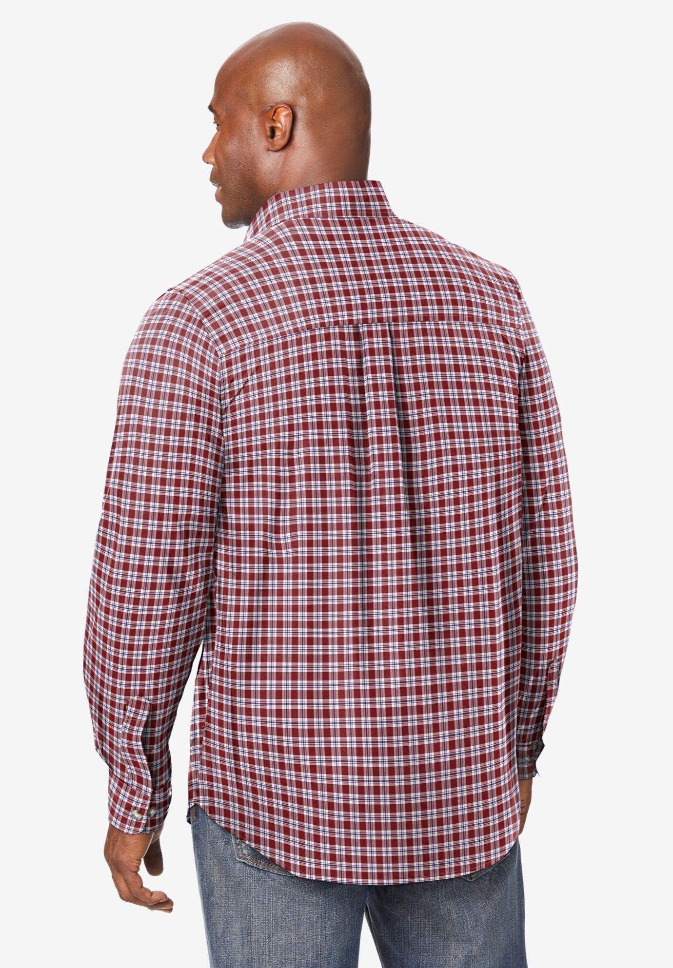 Long Sleeve Wrinkle Free Sport Shirt, RICH BURGUNDY CHECK, alternate image number 2