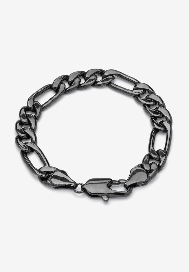 Men's Black Ruthenium Plated Figaro Link Bracelet (11mm), 9 inches, BLACK, hi-res image number 0