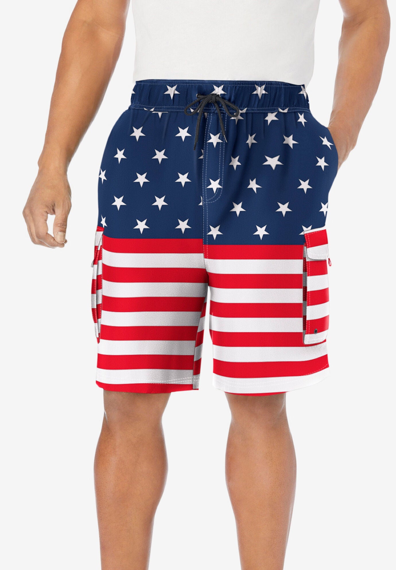 8 inches Printed Cargo Swim Trunks, STARS AND STRIPES, alternate image number 4
