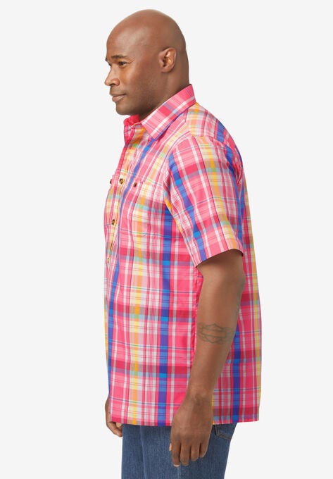 Short-Sleeve Plaid Sport Shirt, , alternate image number null