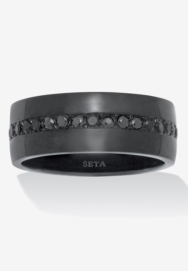 .68 Tcw Men'S Round Black Cz Black Ion-Plated Stainless Steel Ring, BLACK, hi-res image number 0