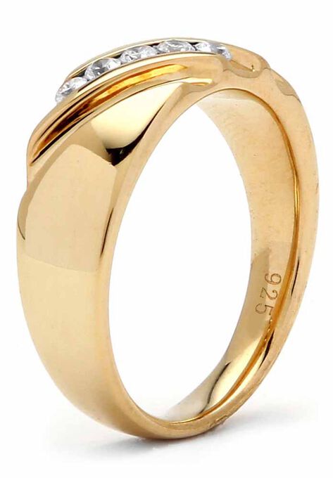 Men's .50 TCW Cubic Zirconia Diagonal Ring in Gold-Plated Sterling Silver, , on-hover image number null