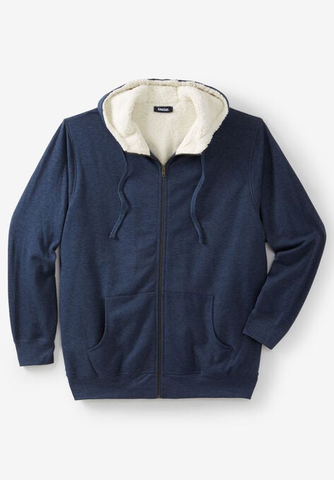 Sherpa-Lined Fleece Zip Hoodie, HEATHER NAVY, hi-res image number null