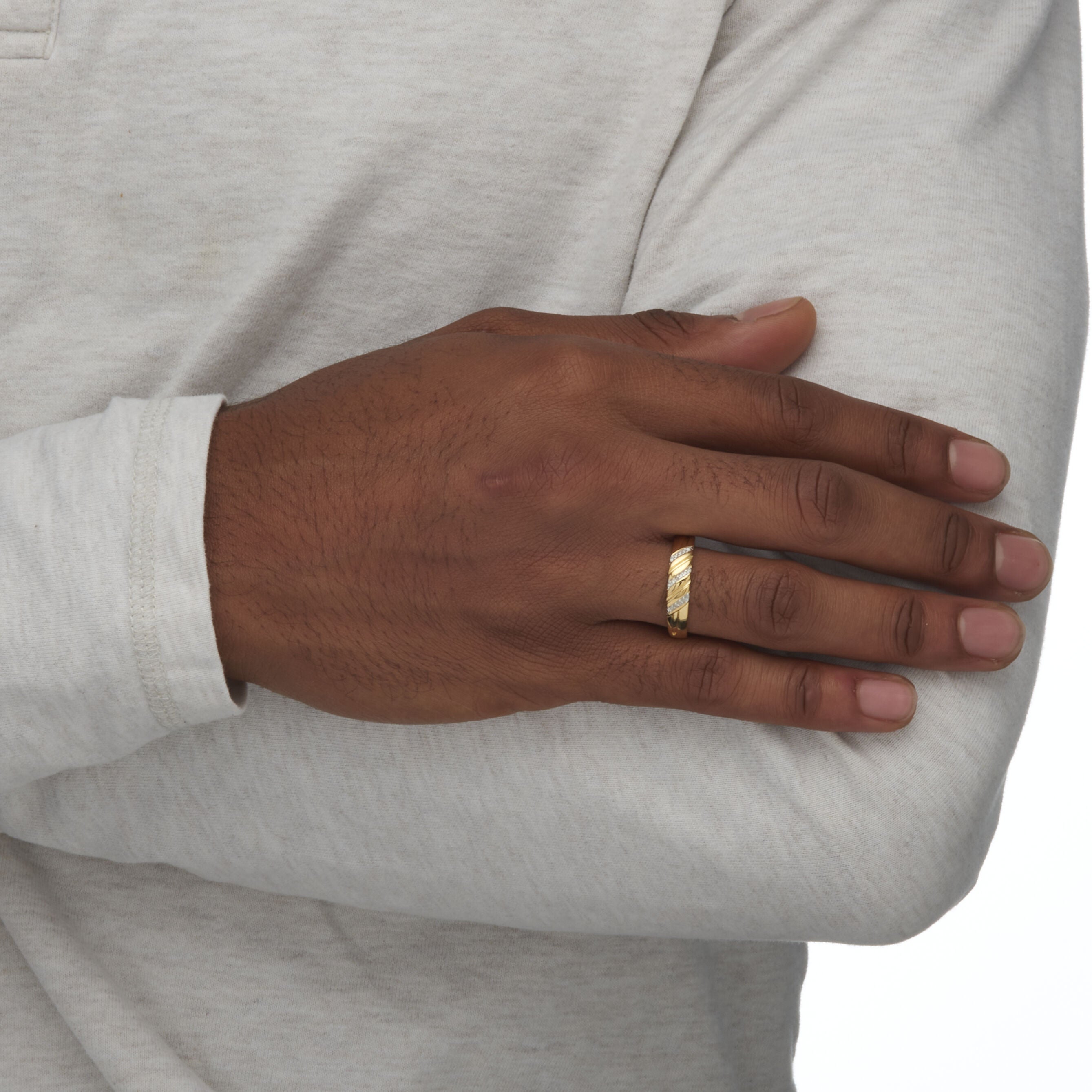 Men's Diamond Accent 18k Gold-plated Sterling Silver Diagonal Wedding Band, WHITE, alternate image number 3