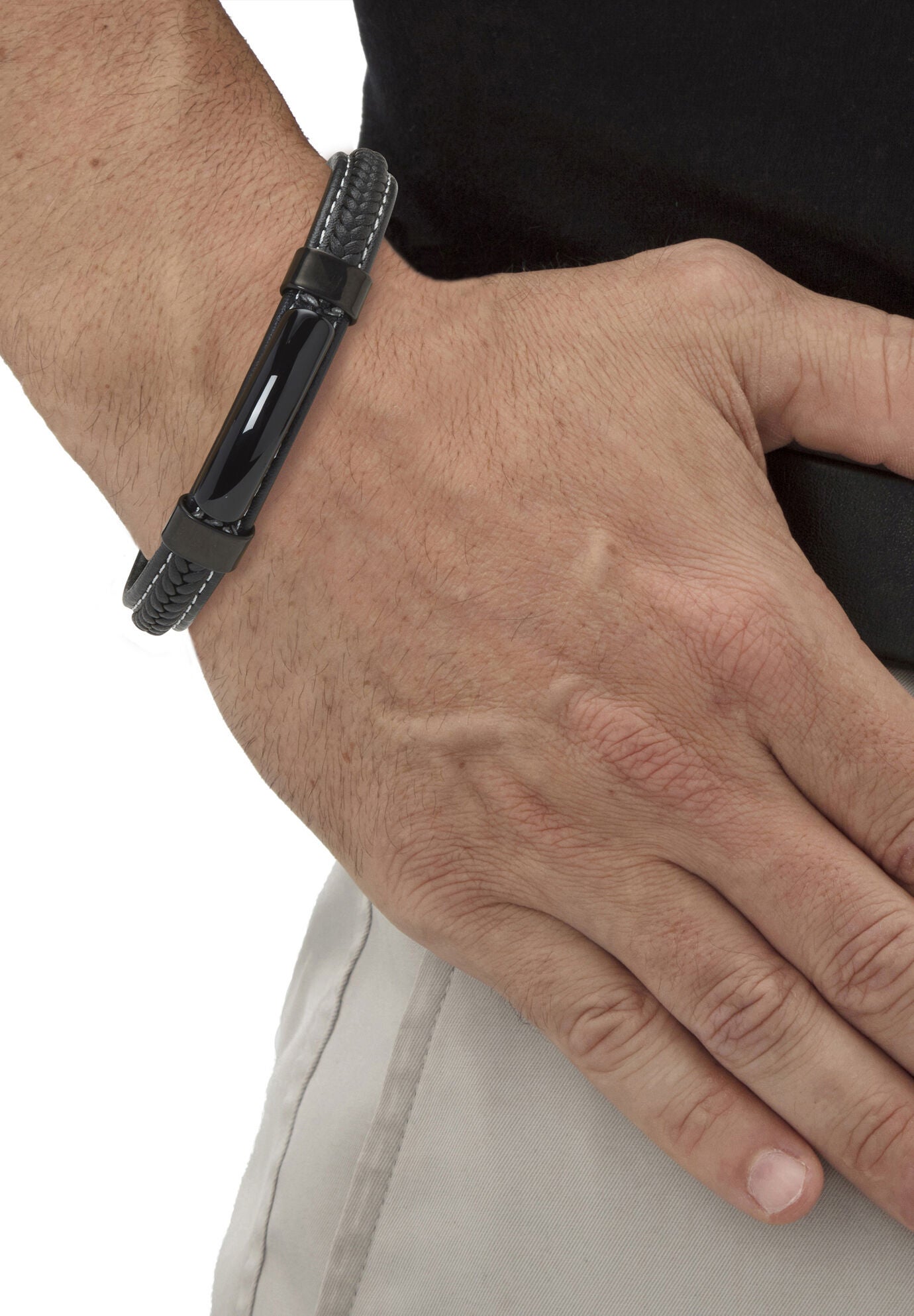 Men'S Natural Black Onyx Black Ruthenium-Plated Magnetic Bracelet 9-Inch, , alternate image number 2