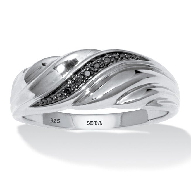 .03 TCW Men's Round Genuine Black Diamond Platinum-Plated Sterling Silver Ring, BLACK, hi-res image number 0