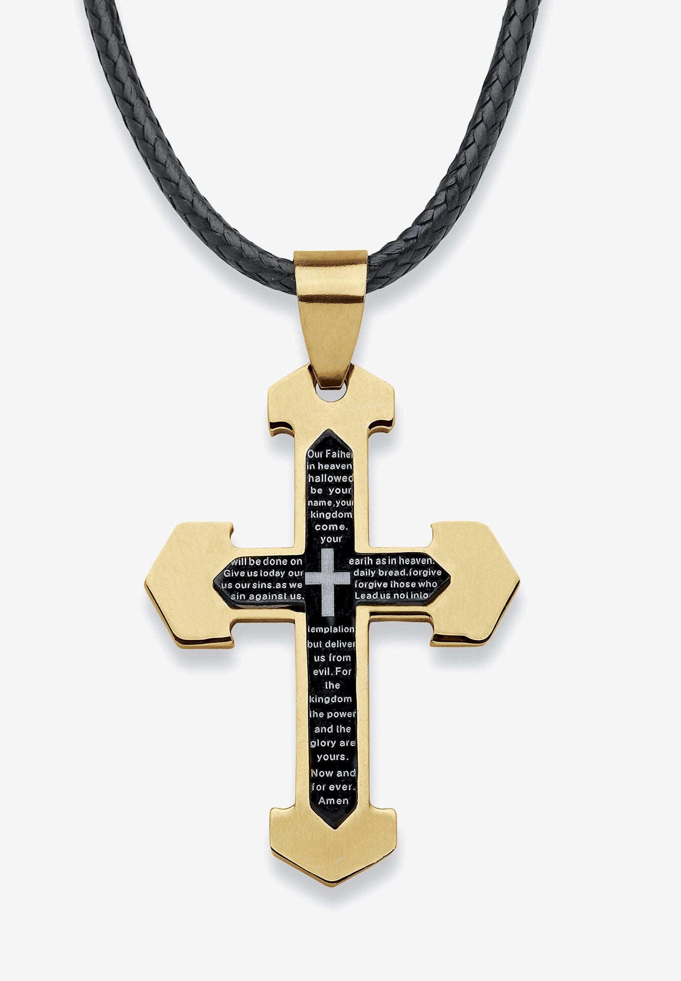 Men'S Yellow Gold Ion Plated Stainless Steel Cross Pendant (32Mm), GOLD, hi-res image number 0
