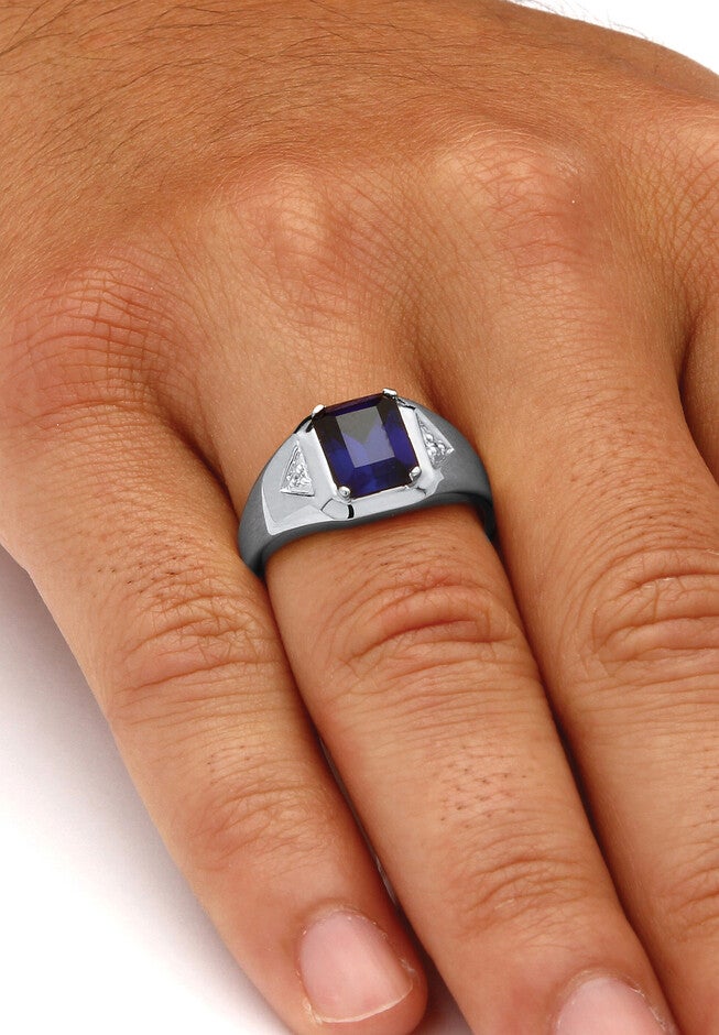 Platinum Over Sterling Silver Sapphire and Diamond Accent Ring, , alternate image number 2