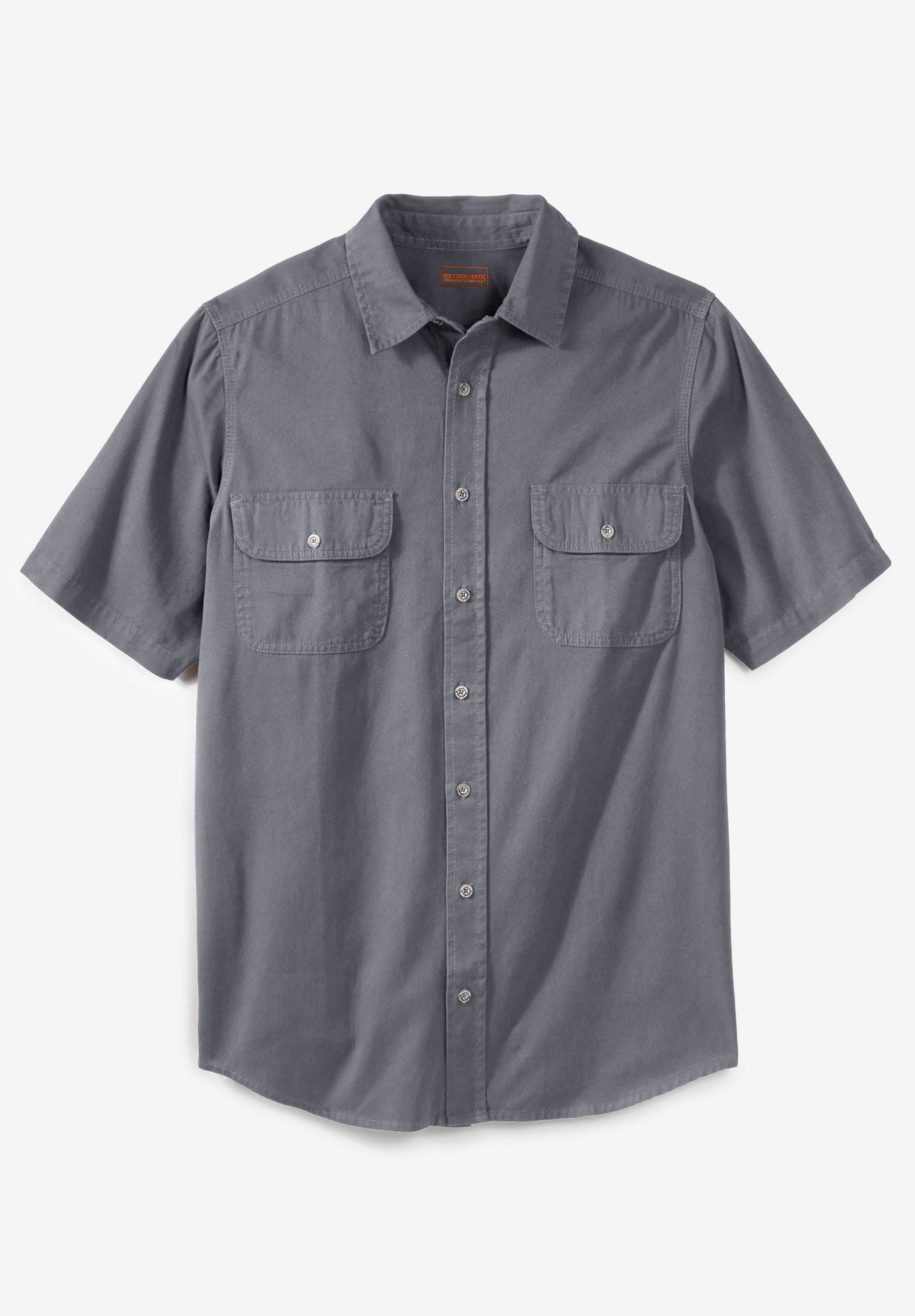 Short Sleeve Denim and Twill Shirt, STEEL, on-hover image number 1