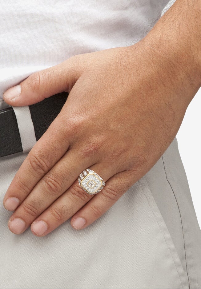 Men's Gold-Plated Square Cut Cubic Zirconia Octagon Ring (2 1/3 cttw TDW), , alternate image number null