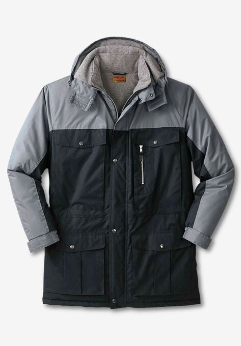 Boulder Creek Fleece-Lined Parka with Detachable Hood and 6 Pockets, BLACK STEEL COLORBLOCK, hi-res image number null