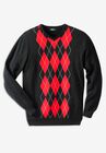 V-Neck Argyle Sweater, BLACK ARGYLE, hi-res image number 0