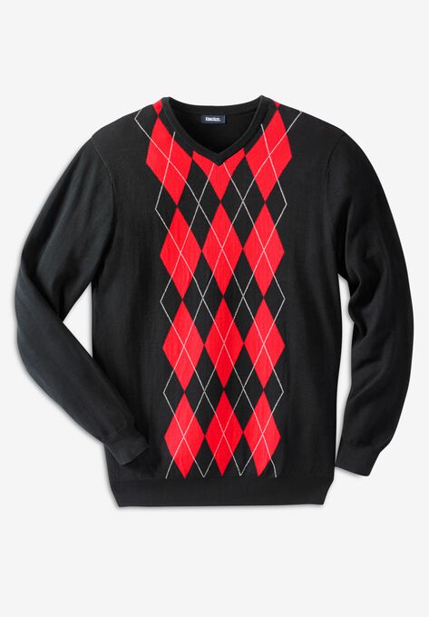 V-Neck Argyle Sweater, BLACK ARGYLE, hi-res image number null