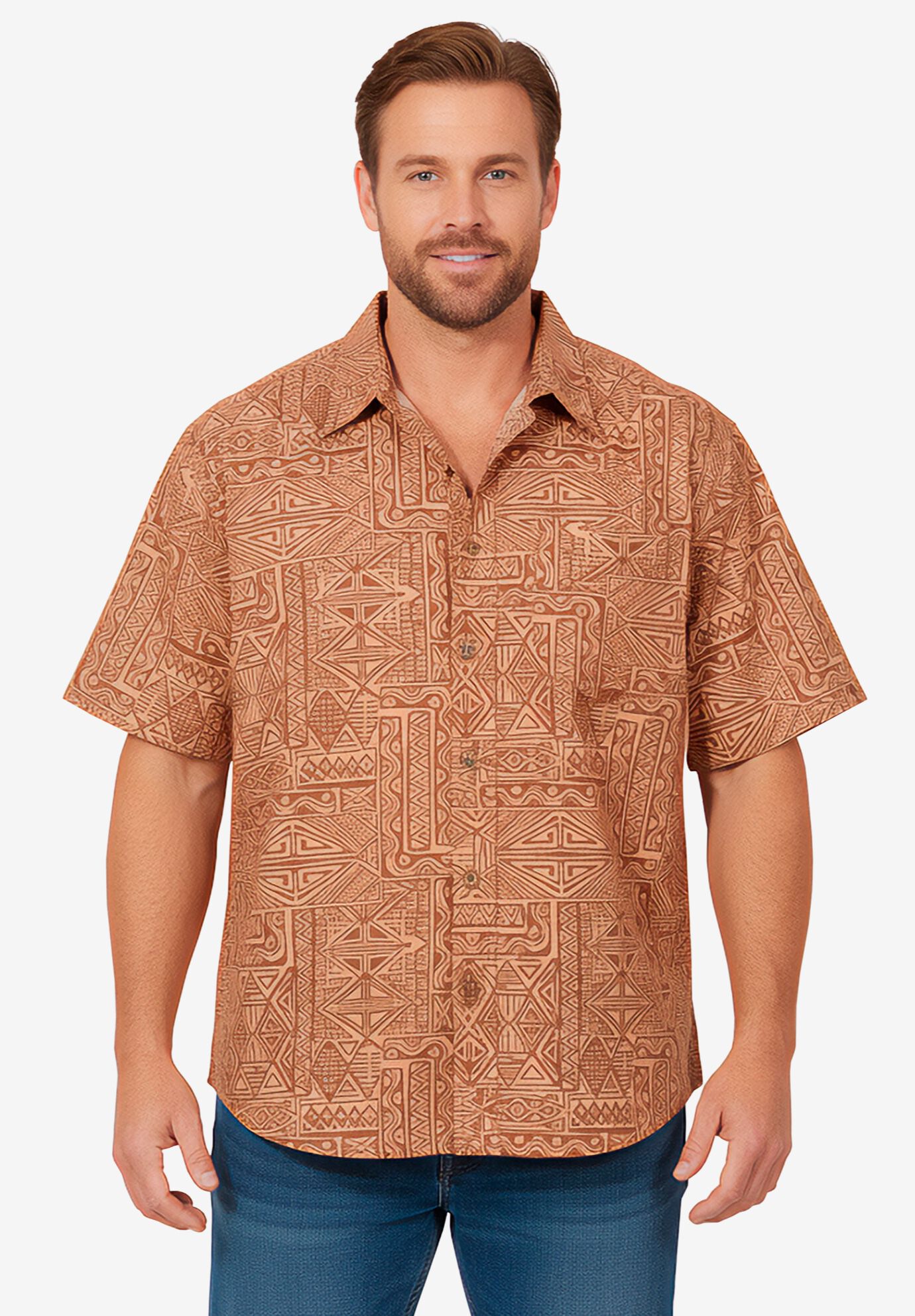 Easy Care Woven Sport Shirt, ORANGE BATIK, on-hover image number 1
