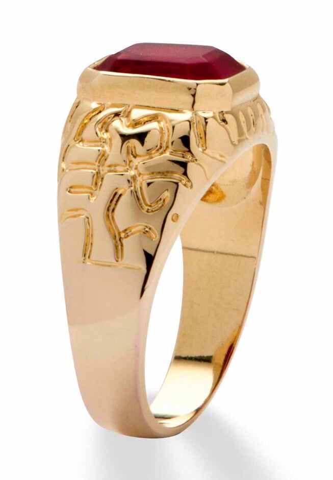 Yellow Gold Plated Simulated Red Ruby Nugget Style Ring, , on-hover image number 1