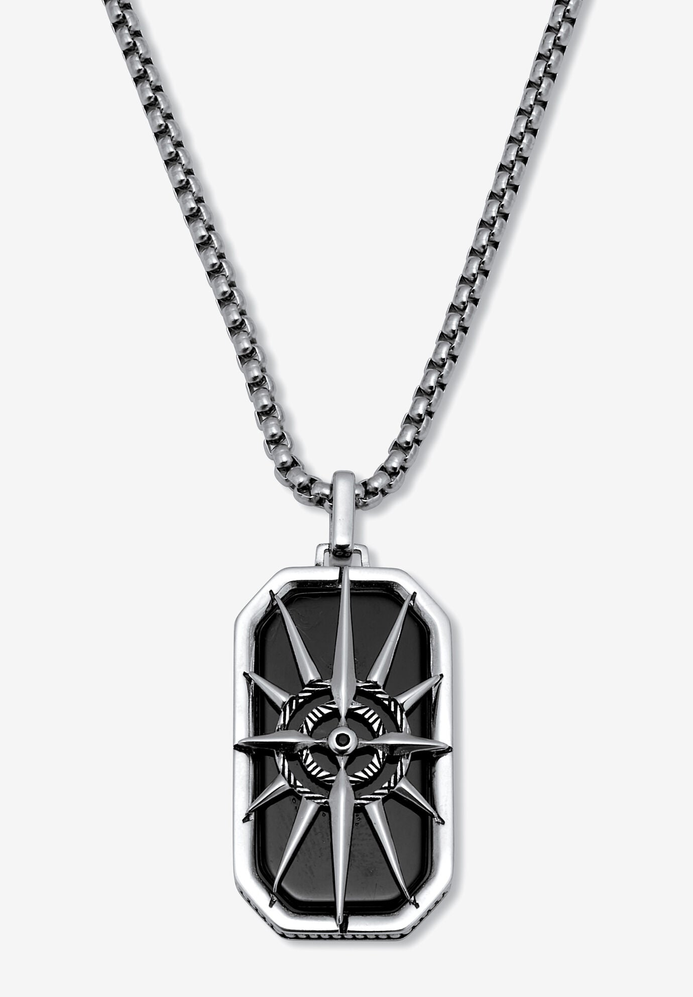 Men'S Natural Black Onyx Antiqued Stainless Steel Dog Tag Necklace 24 Inch, BLACK, hi-res image number 0