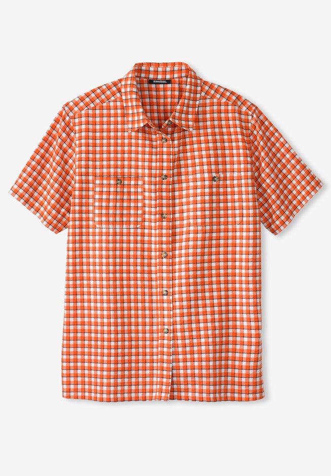 Short Sleeve Seersucker Sport Shirt, ORANGE CHECK, hi-res image number null