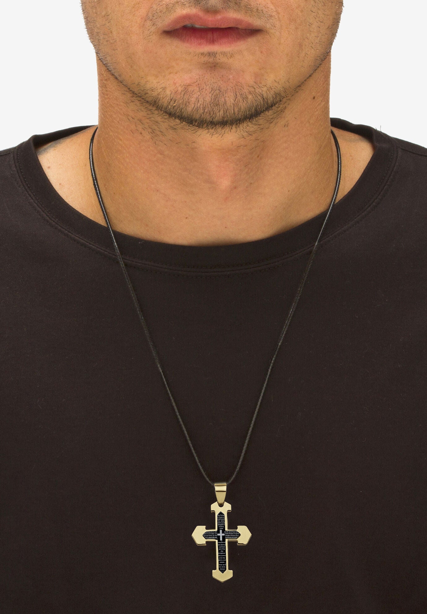 Men'S Yellow Gold Ion Plated Stainless Steel Cross Pendant (32Mm), , alternate image number 2