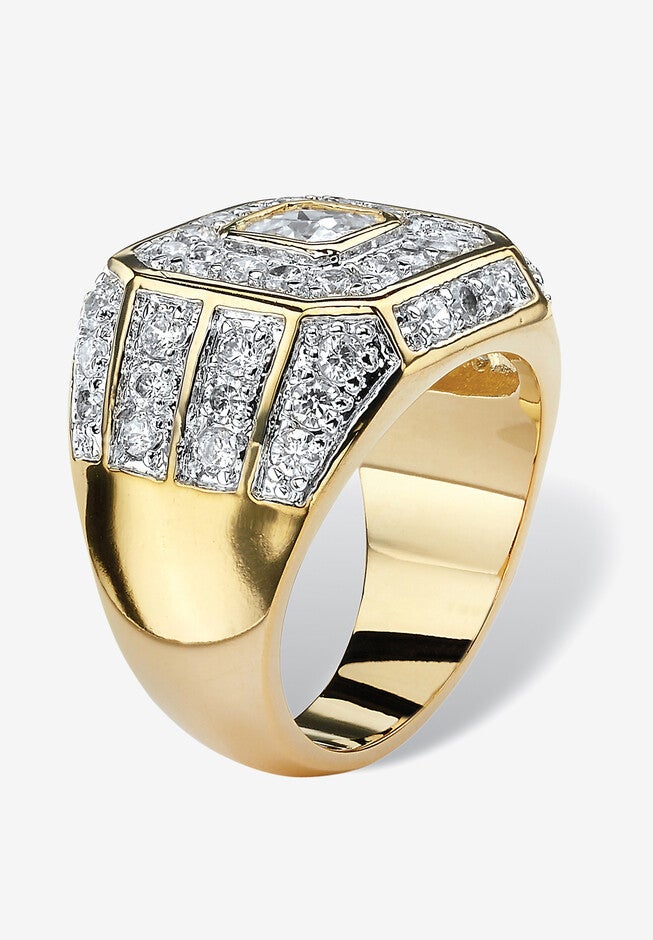 Men's Gold-Plated Square Cut Cubic Zirconia Octagon Ring (2 1/3 cttw TDW), , on-hover image number null