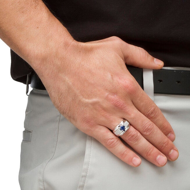 Men's 1.53 TCW Genuine Sapphire and CZ Ring in Sterling Silver, BLUE, alternate image number 2