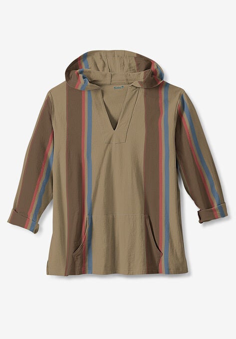 Gauze Pullover Hoodie, KHAKI STRIPE, hi-res image number null