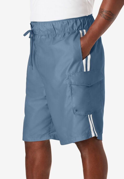 Double Stripe Swim Board Shorts, SLATE BLUE, hi-res image number null