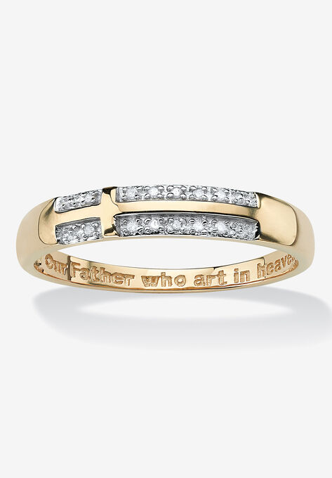 10K Yellow Gold Diamond Accent "Lord's Prayer" Cross Ring, GOLD, hi-res image number null