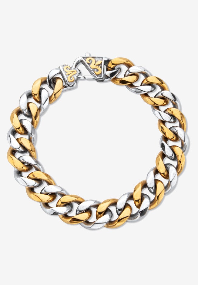 Men'S Yellow Gold Ion Plated Stainless Curb Link Bracelet (14Mm), 10 Inches, GOLD, hi-res image number 0