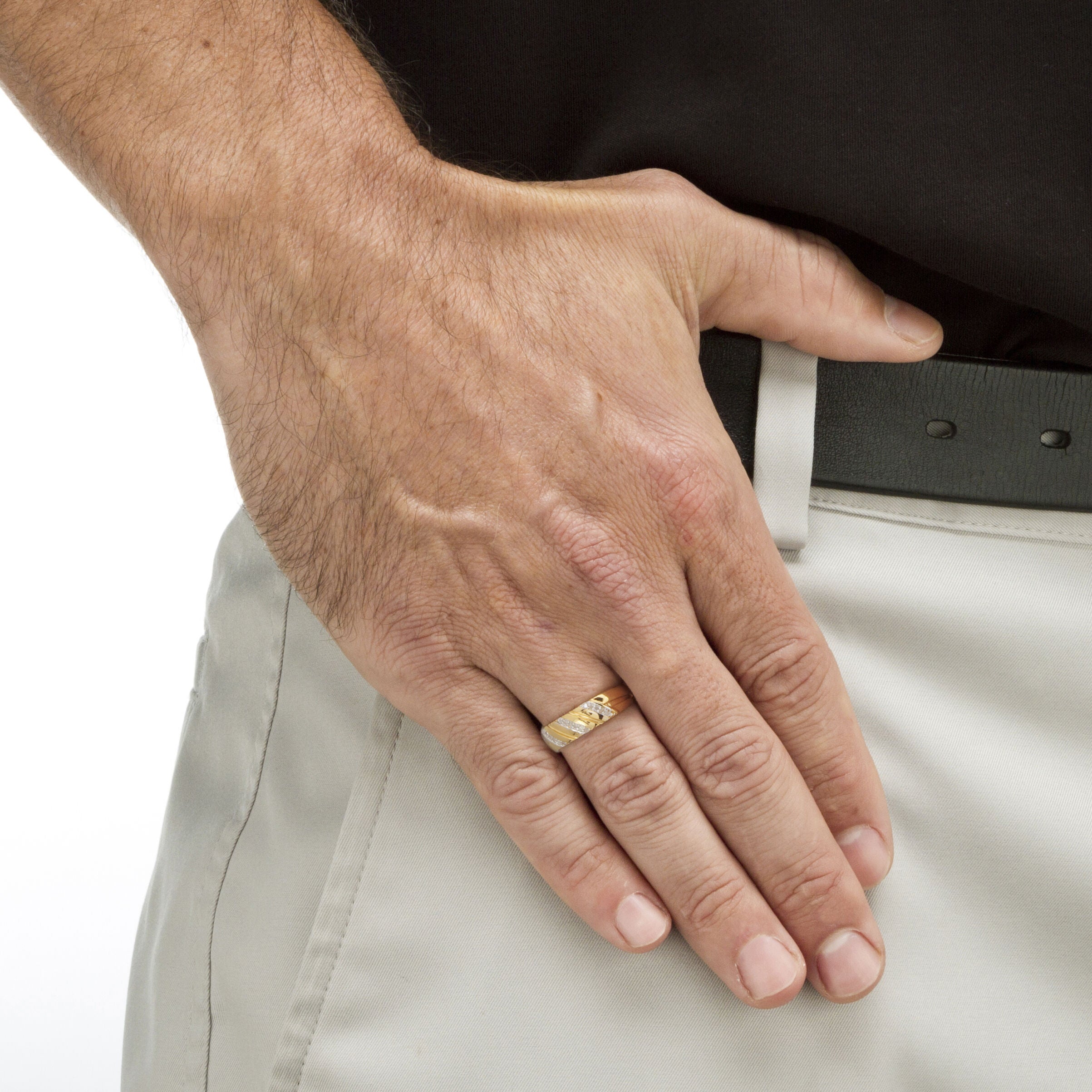 Men's Diamond Accent 18k Gold-plated Sterling Silver Diagonal Wedding Band, WHITE, alternate image number 2