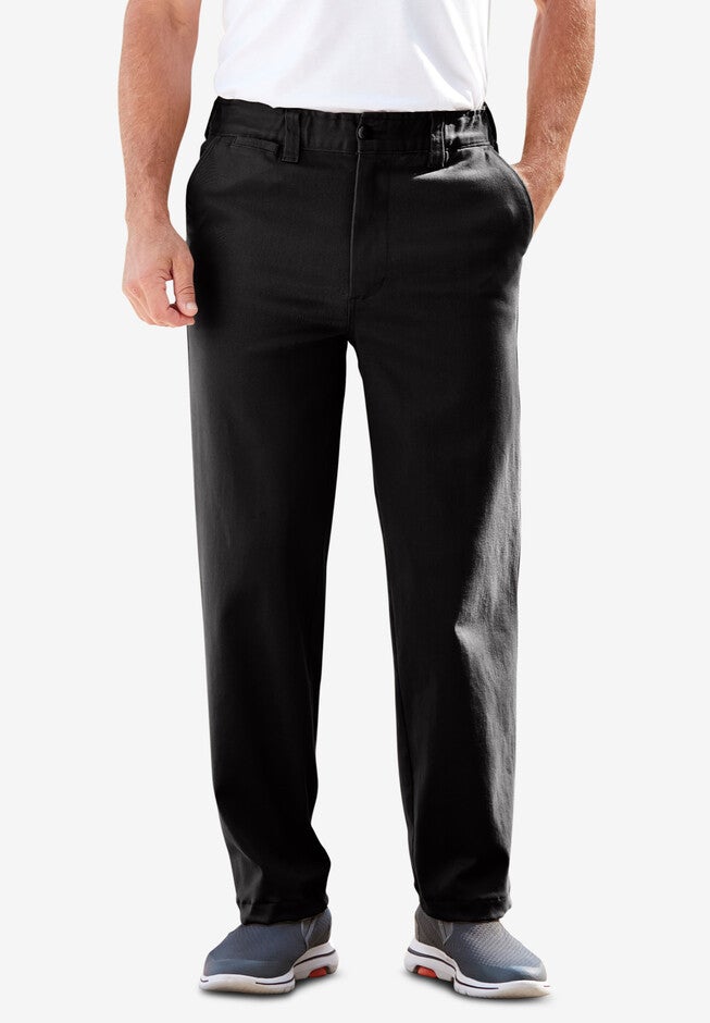 Plain Front Full Elastic Stretch Chino Pants, BLACK, hi-res image number null